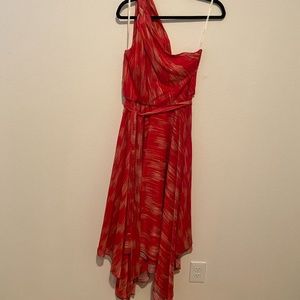 Halson Red & Gold One Shoulder Party Dress